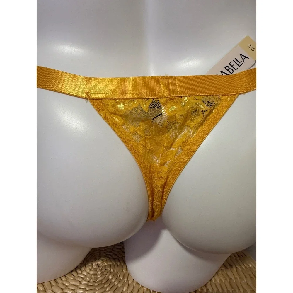 Cosabella Men's Lace Thong Brief Taaja  Mango Yellow Luxury Italian Lace Size L‎